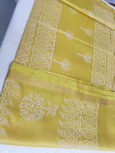 Hand block printed Handloom Pure Silk saree